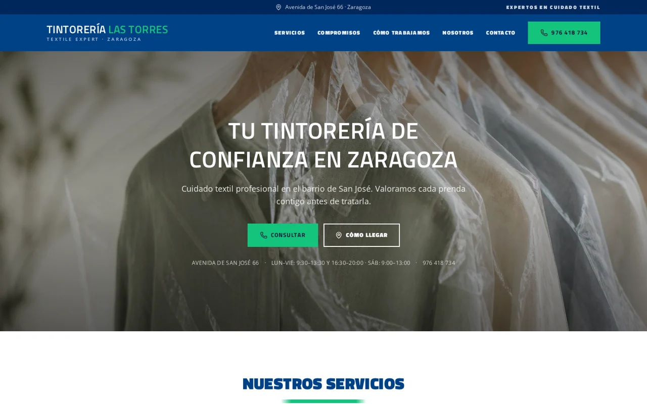 Tintorería Las Torres — Servicios · Cuidado textil